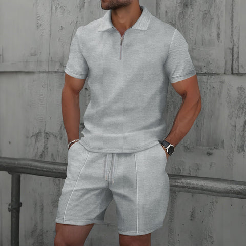Almir - Lässiges Polohemd mit halbem Reißverschluss und Shorts im Set für Herren