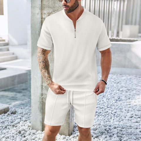 Dennis - Lässiges, atmungsaktives Set aus Hemd mit Reißverschluss und Shorts für Herren
