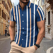Caiden - Stilvolles, schmal geschnittenes, gestreiftes Kurzarm-Poloshirt mit Knöpfen für Herren