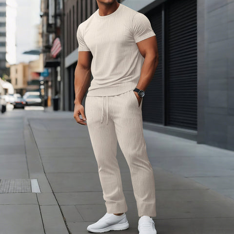 Galvin - Lässiges, schmal geschnittenes Set aus T-Shirt und Hose für Herren