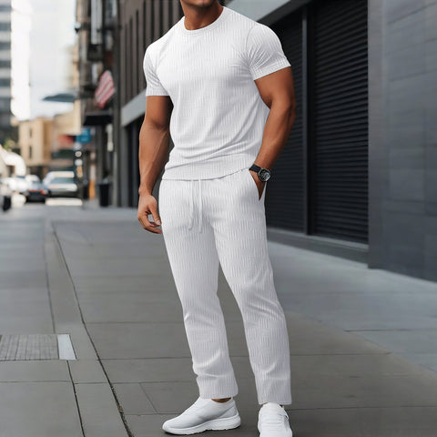 Galvin - Lässiges, schmal geschnittenes Set aus T-Shirt und Hose für Herren
