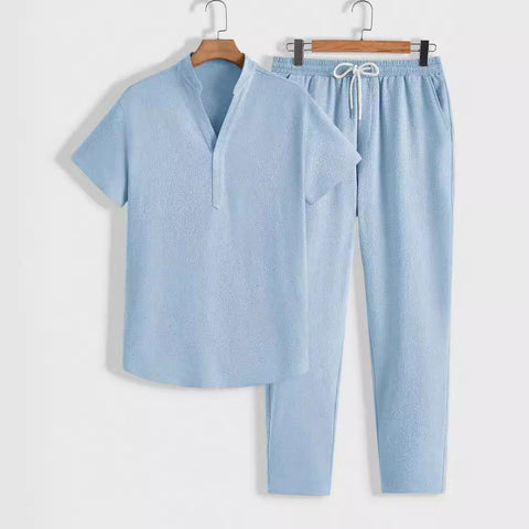 Jayden - Lässiges, elegantes Shirt mit V-Ausschnitt und Hose für Herren