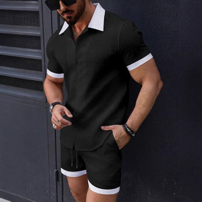 Henrik - Lässiges Jacquard-Polohemd mit Knöpfen und Shorts für Herren