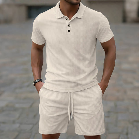 Elvio - Lässiges Slim-Fit-Polohemd und Shorts im Set für Herren