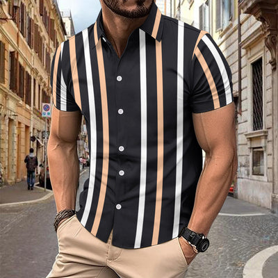 Caiden - Stilvolles, schmal geschnittenes, gestreiftes Kurzarm-Poloshirt mit Knöpfen für Herren