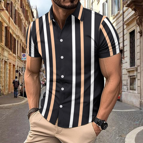Caiden - Stilvolles, schmal geschnittenes, gestreiftes Kurzarm-Poloshirt mit Knöpfen für Herren