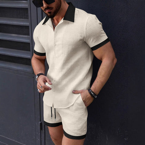 Henrik - Lässiges Jacquard-Polohemd mit Knöpfen und Shorts für Herren