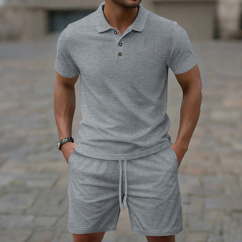 Elvio - Lässiges Slim-Fit-Polohemd und Shorts im Set für Herren