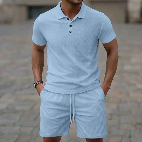 Elvio - Lässiges Slim-Fit-Polohemd und Shorts im Set für Herren