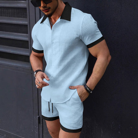 Henrik - Lässiges Jacquard-Polohemd mit Knöpfen und Shorts für Herren