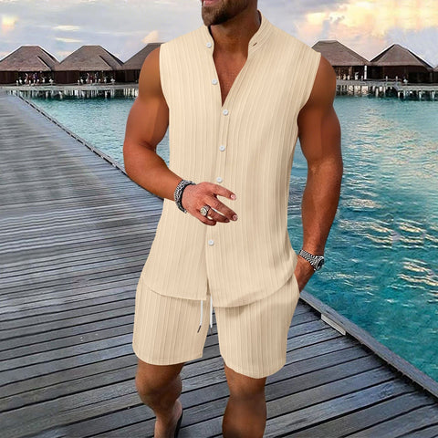 Freddy - Lässiges, ärmelloses Hemd mit Knöpfen und kurze Hose für Herren