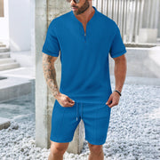 Dennis - Lässiges, atmungsaktives Set aus Hemd mit Reißverschluss und Shorts für Herren