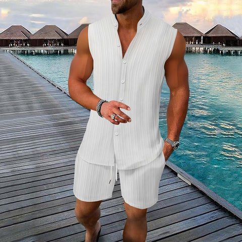 Freddy - Lässiges, ärmelloses Hemd mit Knöpfen und kurze Hose für Herren