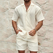 Andrius - Elegantes, stilvolles Polohemd mit Knöpfen und Shorts im Set für Herren