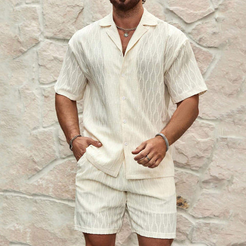 Andrius - Elegantes, stilvolles Polohemd mit Knöpfen und Shorts im Set für Herren