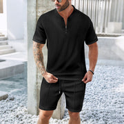 Dennis - Lässiges, atmungsaktives Set aus Hemd mit Reißverschluss und Shorts für Herren
