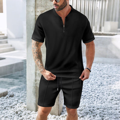 Dennis - Lässiges, atmungsaktives Set aus Hemd mit Reißverschluss und Shorts für Herren