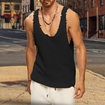 Gabriel - Distressed Plain Knitted Tank Tops