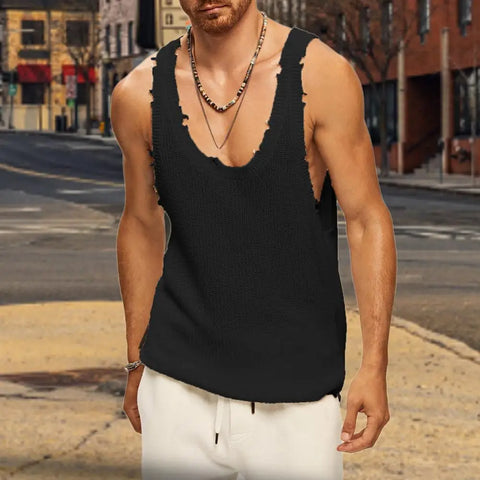 Gabriel - Distressed Plain Knitted Tank Tops