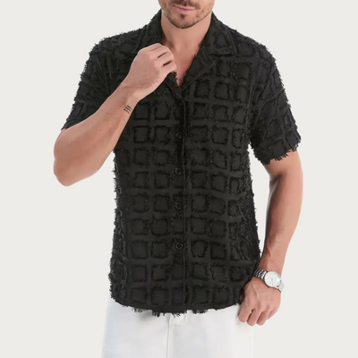 Lorenzo - Schwarz kariertes Herrenhemd mit Quastenverzierung