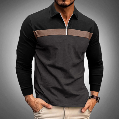 Moises - Lässiges Langarm-Poloshirt mit viertellanger Reißverschlussleiste