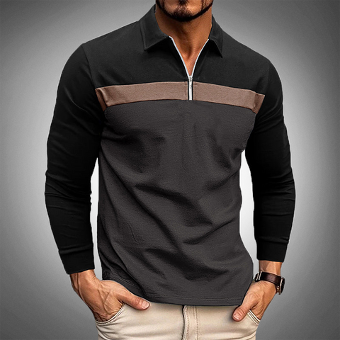 Moises - Lässiges Langarm-Poloshirt mit viertellanger Reißverschlussleiste