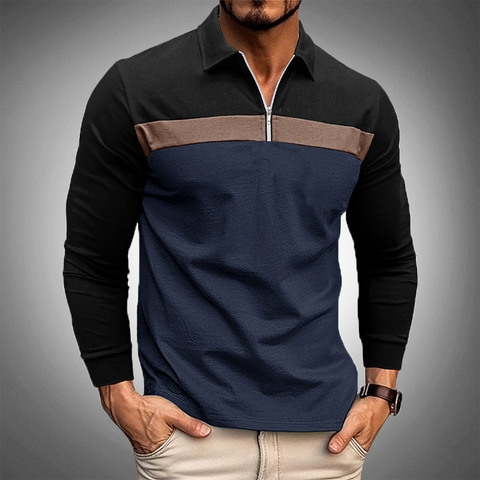Moises - Lässiges Langarm-Poloshirt mit viertellanger Reißverschlussleiste