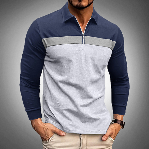 Moises - Lässiges Langarm-Poloshirt mit viertellanger Reißverschlussleiste