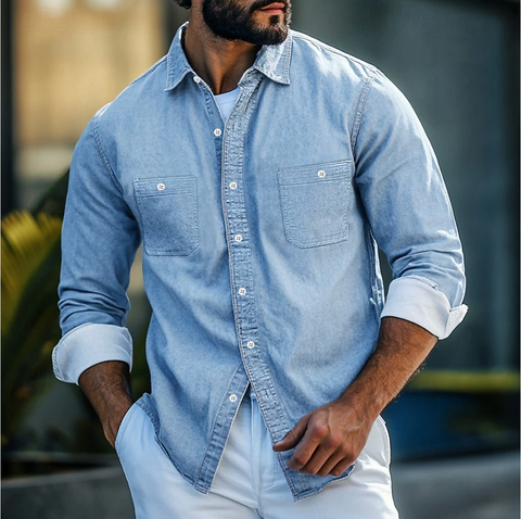 Mervin - Denim-Langarmhemd mit Knöpfen