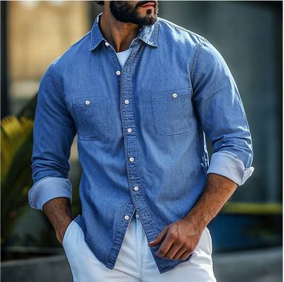 Mervin - Denim-Langarmhemd mit Knöpfen