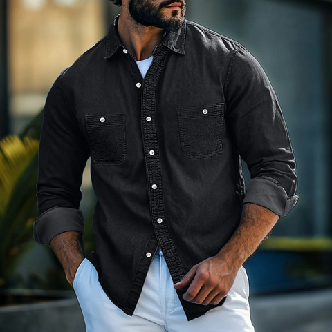 Mervin - Denim-Langarmhemd mit Knöpfen