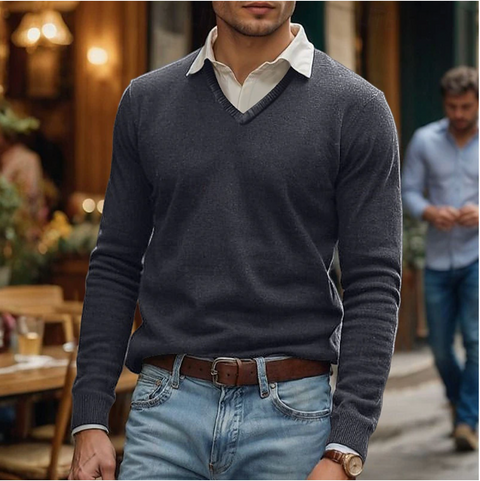 Xandro - Lässiger, weicher, warmer Pullover mit V-Ausschnitt für Herren