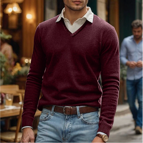 Xandro - Lässiger, weicher, warmer Pullover mit V-Ausschnitt für Herren