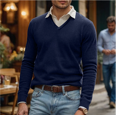 Xandro - Lässiger, weicher, warmer Pullover mit V-Ausschnitt für Herren