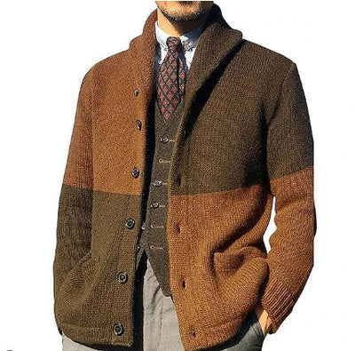 Malcolm - Lässige Retro-Strickjacke mit Farbblock-Knöpfen für Herren