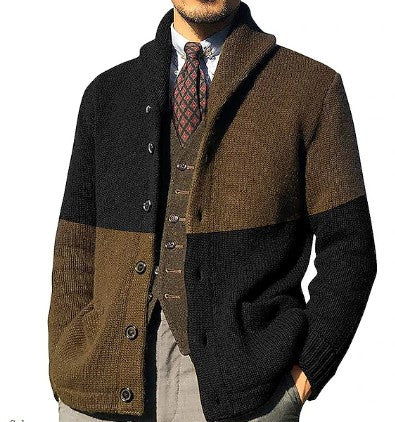 Malcolm - Lässige Retro-Strickjacke mit Farbblock-Knöpfen für Herren
