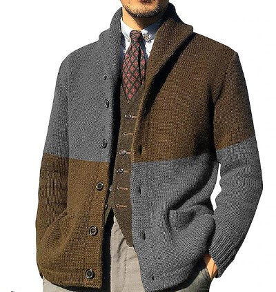 Malcolm - Lässige Retro-Strickjacke mit Farbblock-Knöpfen für Herren