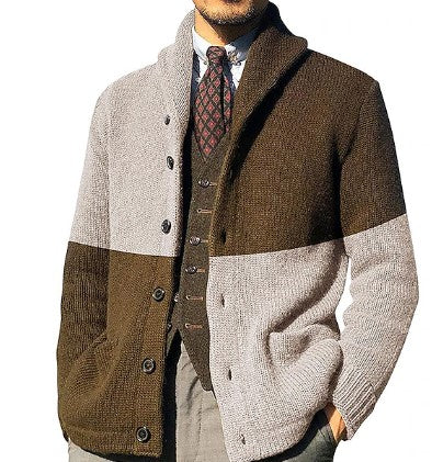 Malcolm - Lässige Retro-Strickjacke mit Farbblock-Knöpfen für Herren