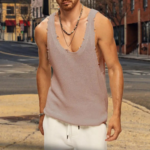Gabriel - Distressed Plain Knitted Tank Tops
