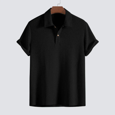 John - Gestricktes strukturiertes Kurzarm-Poloshirt