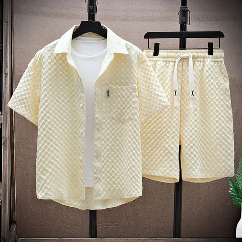 Elmar - Stilvolles strukturiertes Polohemd mit Knopfleiste und Shorts für Herren