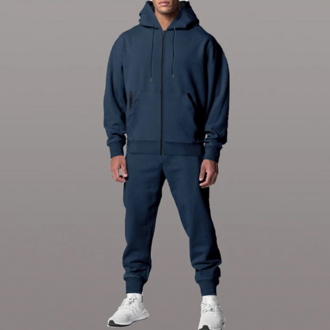 Nicolo - Lässiges, stilvolles Set aus Reißverschlussjacke mit Kapuze und Hose für Herren