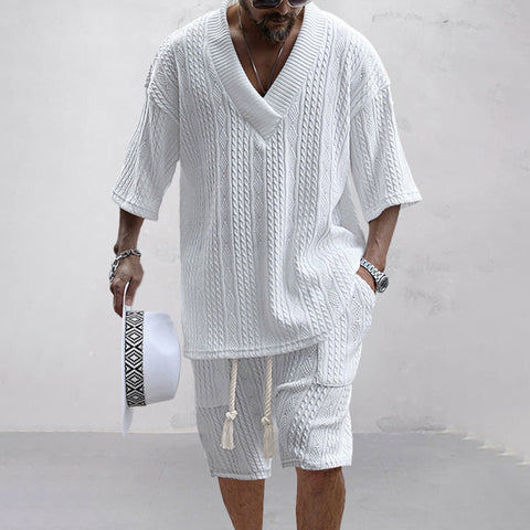 Vincent - Stilvolles, lässiges Oversize-Set aus Strick-T-Shirt und Shorts für Herren