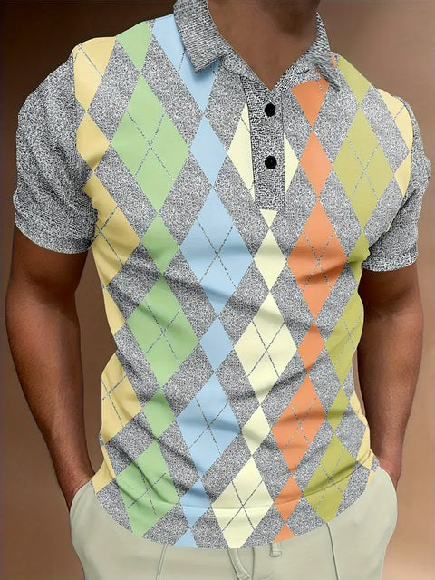 Daniel - Vintage Color Block Herren-Kurzarm-Revershemd