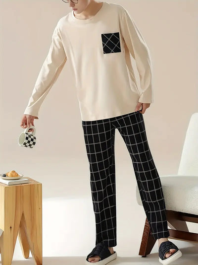 Wilder - Pyjama-Set für Herren mit Rundhalsausschnitt, langärmeligem Pullover und Hose