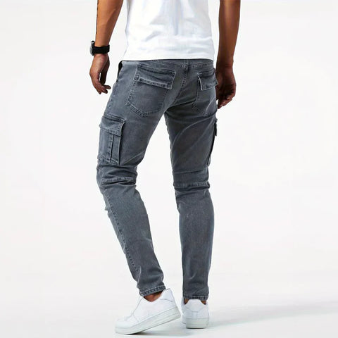 Ezaro - Herren Slim Fit Denim Cargo Jeans