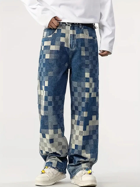 Bennet - Jeanshose mit Farbblock-Mosaik-Karomuster
