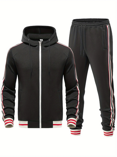 Damiano - Stilvolles Slim-Fit-Set aus gestreifter Kapuzenjacke und Hose für Herren