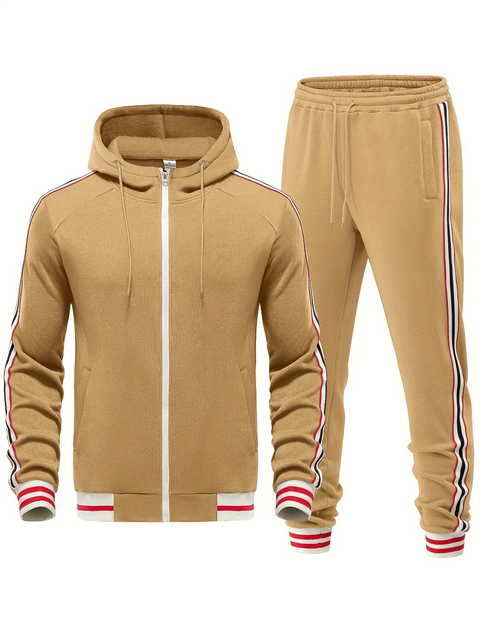 Damiano - Stilvolles Slim-Fit-Set aus gestreifter Kapuzenjacke und Hose für Herren