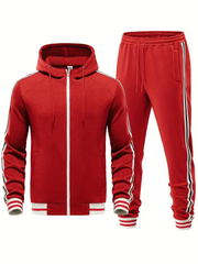 Damiano - Stilvolles Slim-Fit-Set aus gestreifter Kapuzenjacke und Hose für Herren